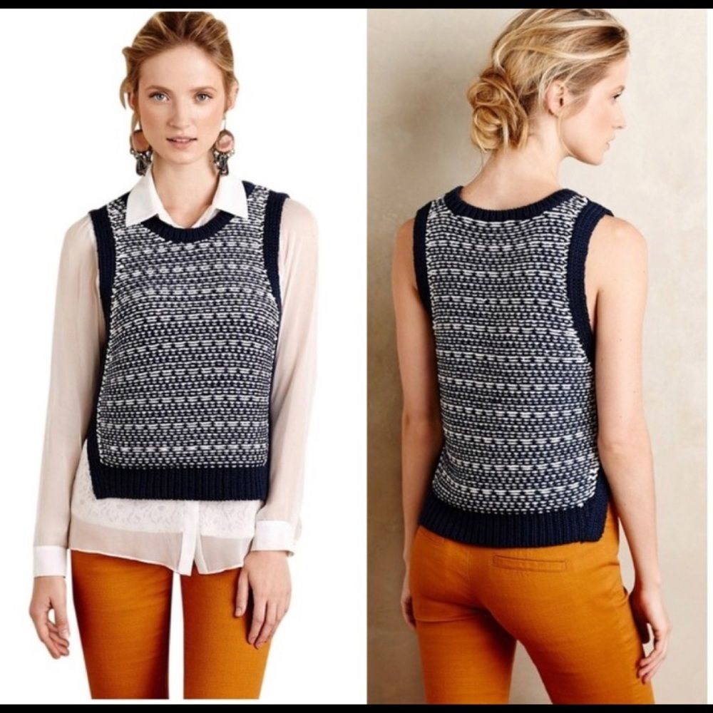 Anthropologie Moth Sleeveless Navy & White Sweater